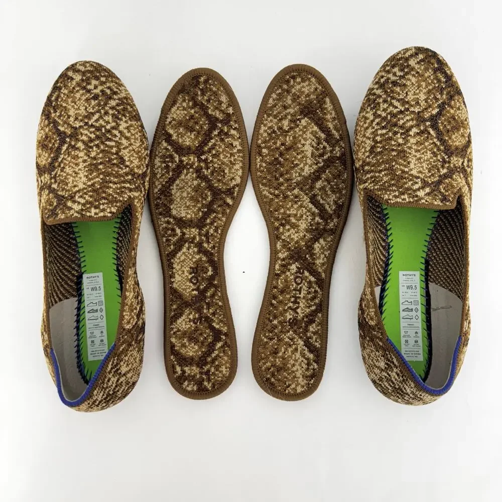 Rothy's The Loafer Fabric Knit Slip-On Flats Shoes in Bronze Metallic Python 9.5